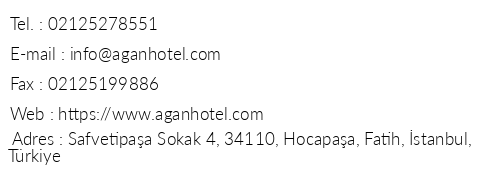 Agan Hotel Sirkeci telefon numaralar, faks, e-mail, posta adresi ve iletiim bilgileri